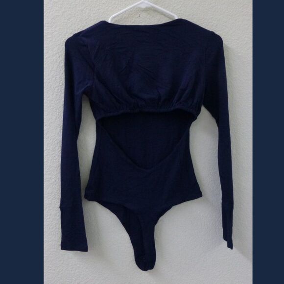 NWOT Naked Wardrobe Dark Blue Bodysuit with Back Cut Out - Picture 3 of 10